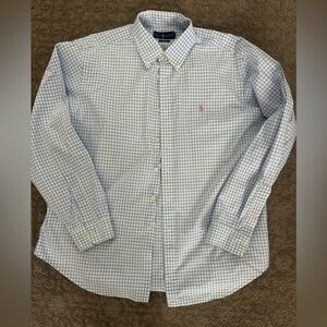 Men’s XL Ralph Lauren classic fit, button-down dress shirt, blue & white check